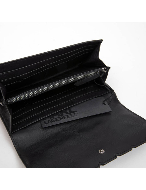 Portefeuille KARLA LAGERFELD en cuir noir et cubes métal argent