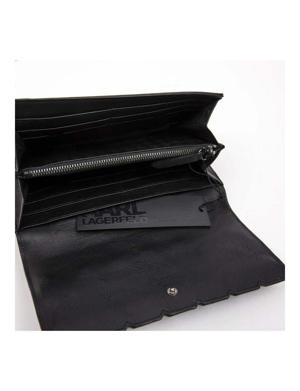 Portefeuille KARL LAGERFELD en cuir noir et cubes métal argent