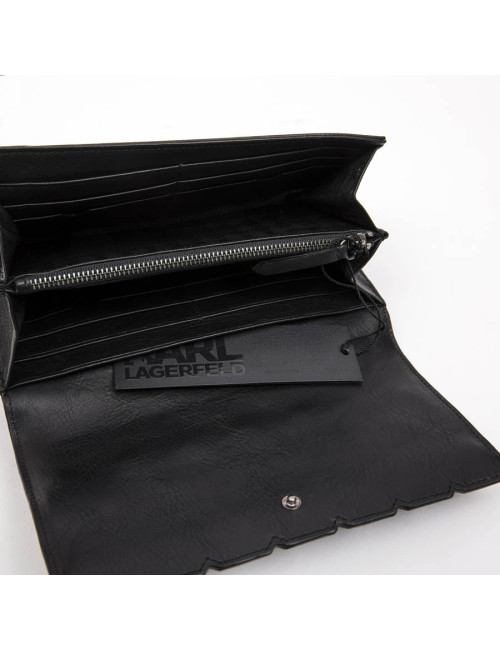 Portefeuille KARL LAGERFELD en cuir noir et cubes métal argent