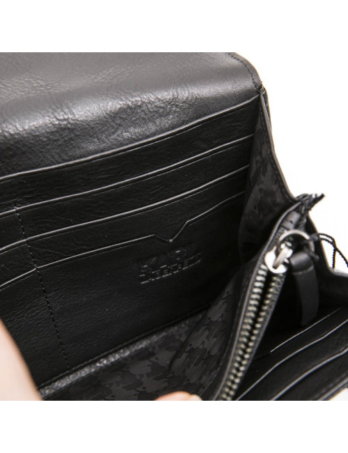 Portefeuille KARL LAGERFELD en cuir noir et cubes métal argent