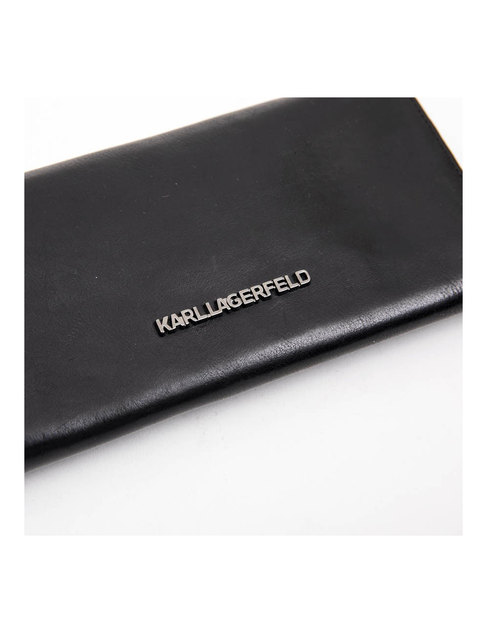 Portefeuille KARL LAGERFELD en cuir noir et cubes métal argent