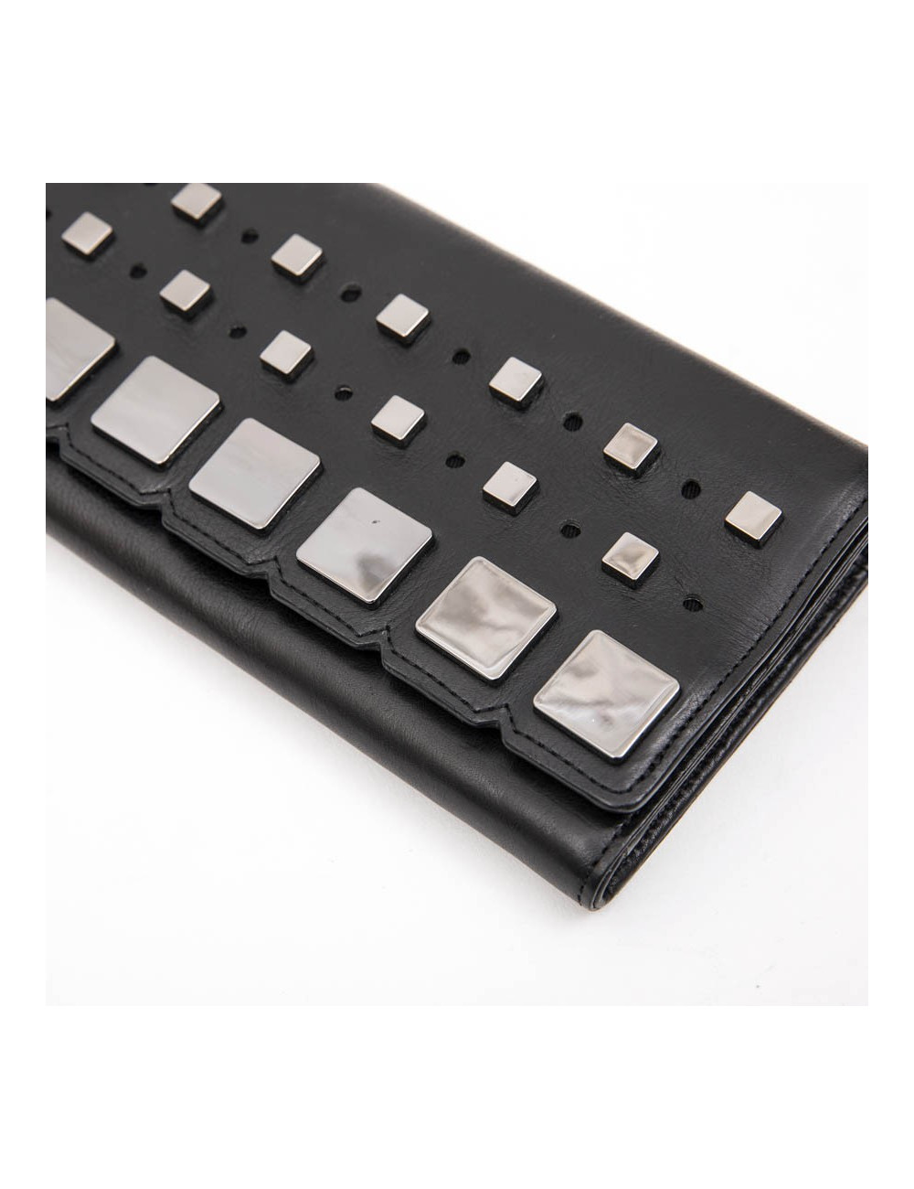 Portefeuille KARL LAGERFELD en cuir noir et cubes métal argent