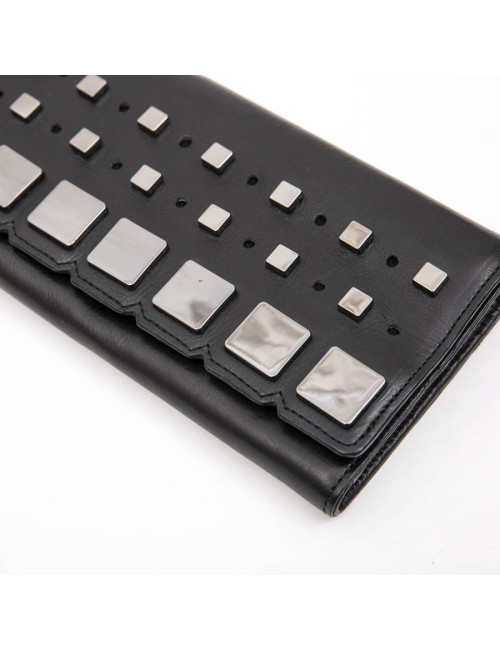 Portefeuille KARL LAGERFELD en cuir noir et cubes métal argent