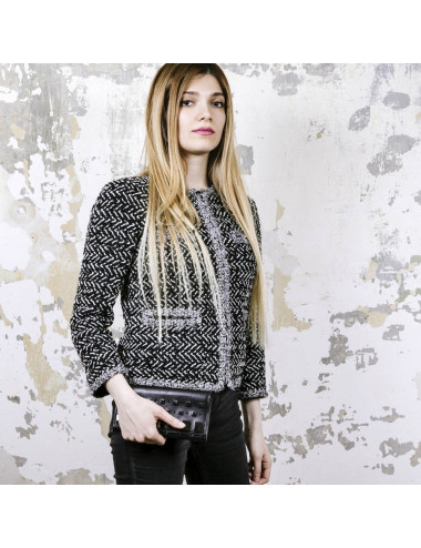 Portefeuille KARL LAGERFELD en cuir noir et cubes métal argent 2