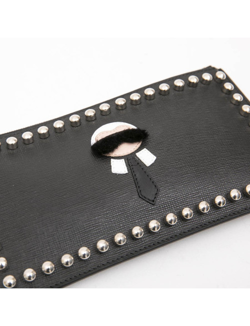 FENDI "Karlito" clutch by KARL LAGERFELD PM in black studded leather