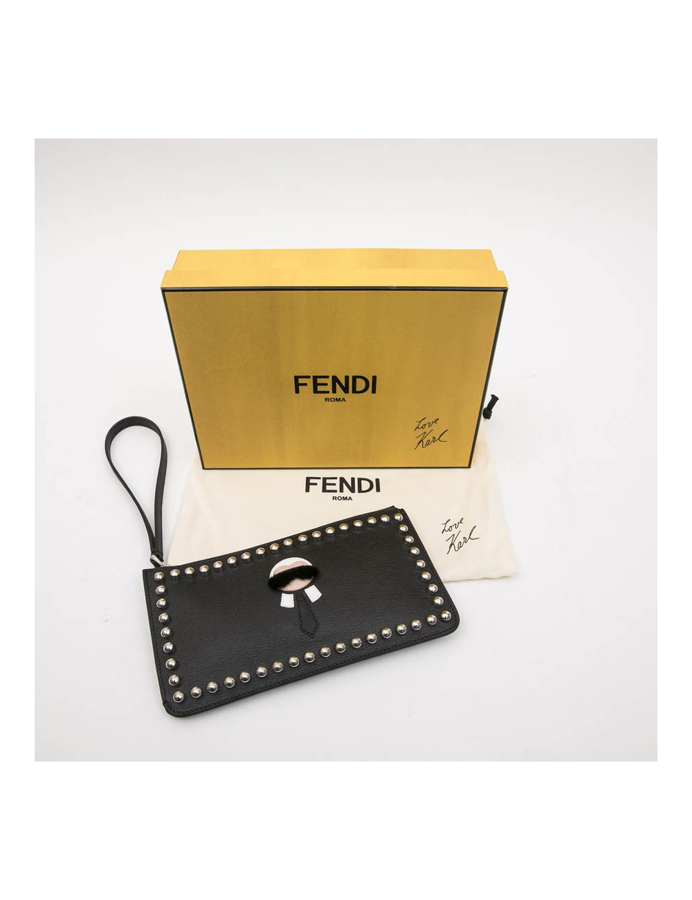 FENDI "Karlito" clutch by KARL LAGERFELD PM in black studded leather
