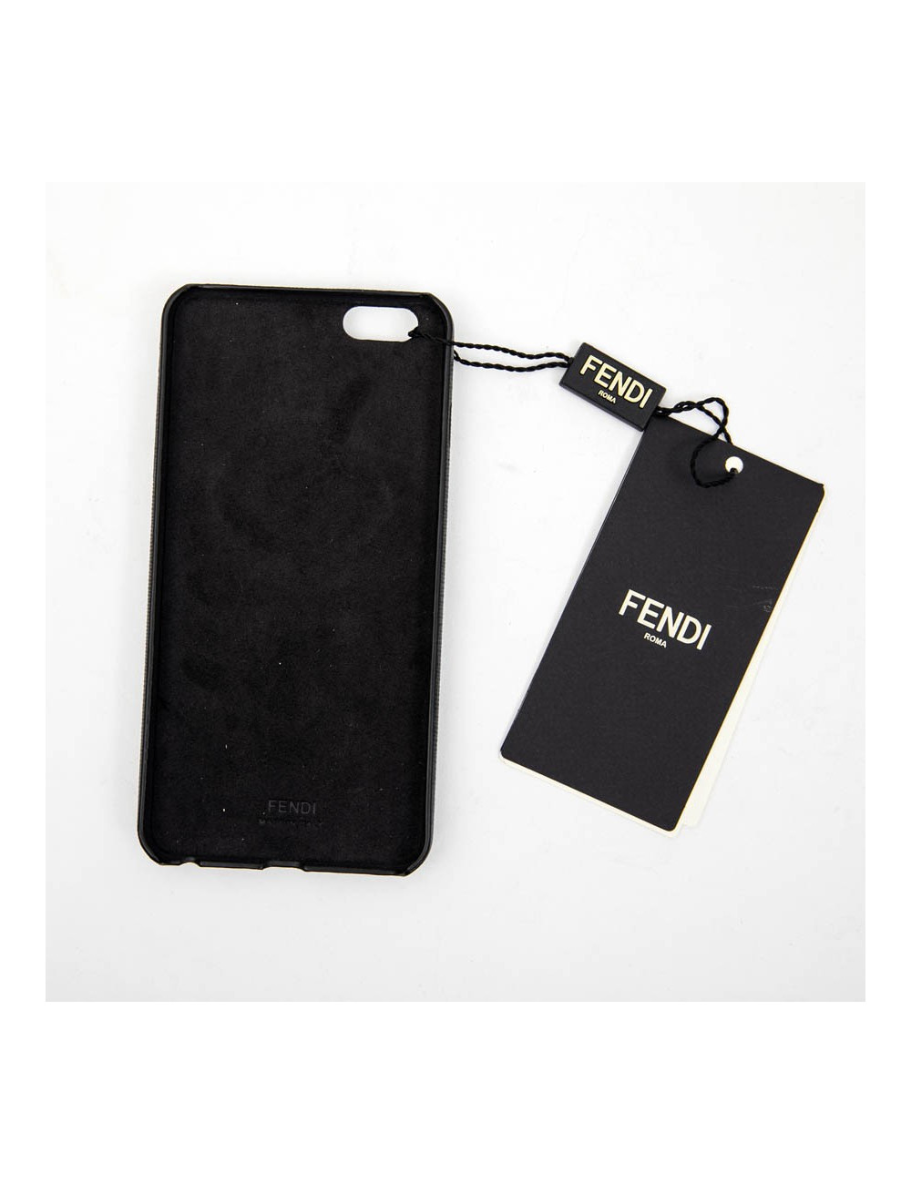 FENDI 'Karlito' phone case in black leather and silver studs