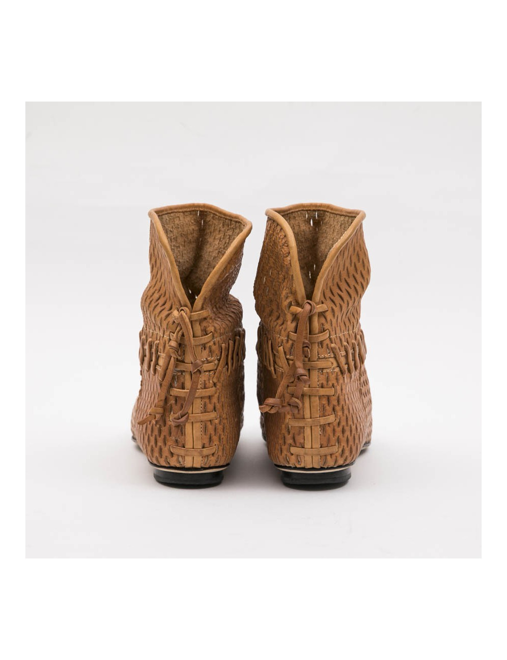 CHANEL Boots in Gold perforated leather and black lamskin leather size 37