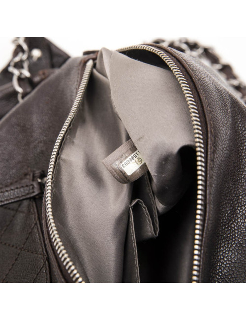 Chanel satchel bag in brown grained leather