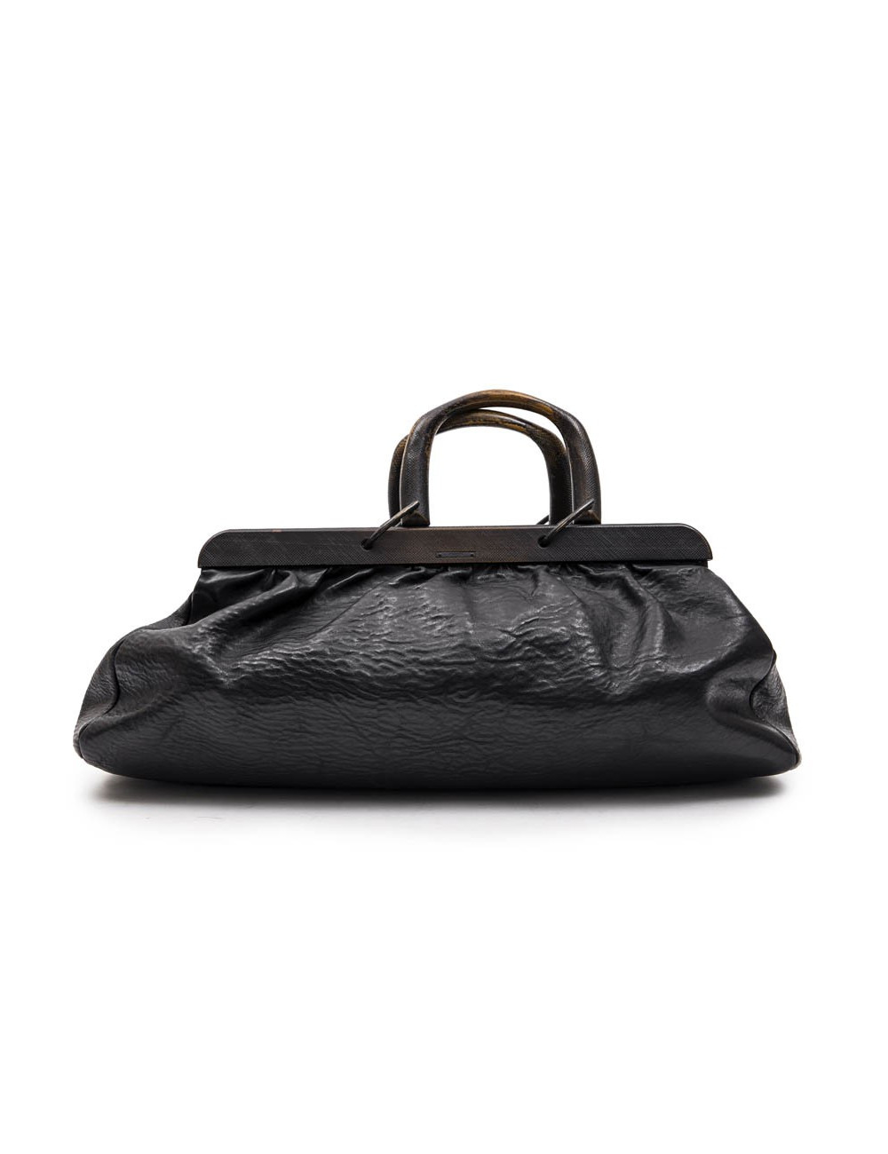 GUCCI vintage bag in a black cowhide leather and ribbed wood
