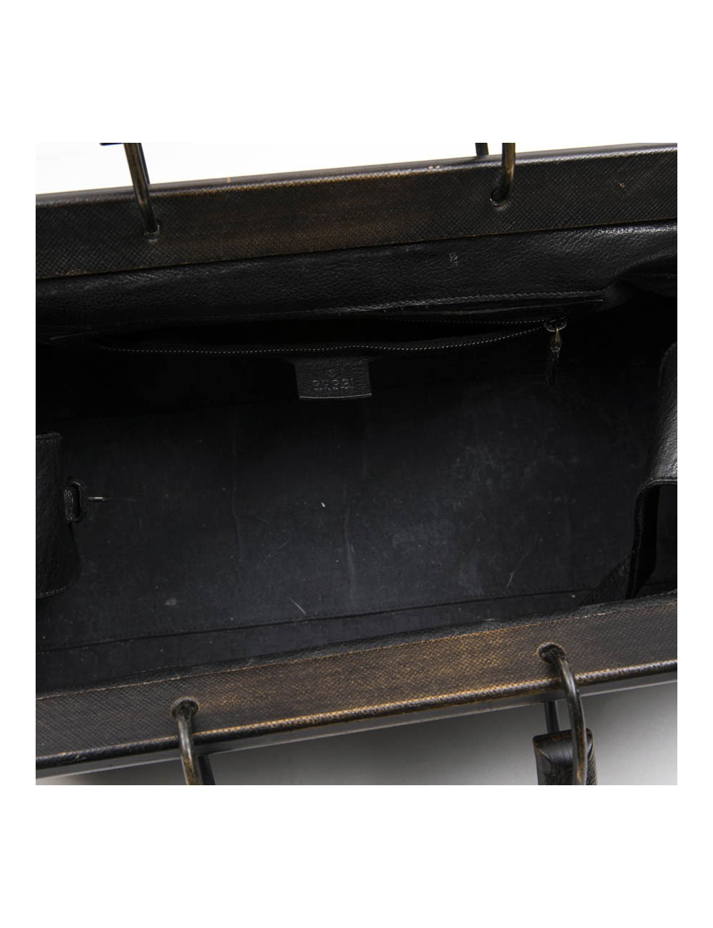 GUCCI vintage bag in a black cowhide leather and ribbed wood