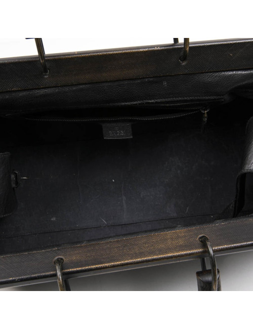 GUCCI vintage bag in a black cowhide leather and ribbed wood