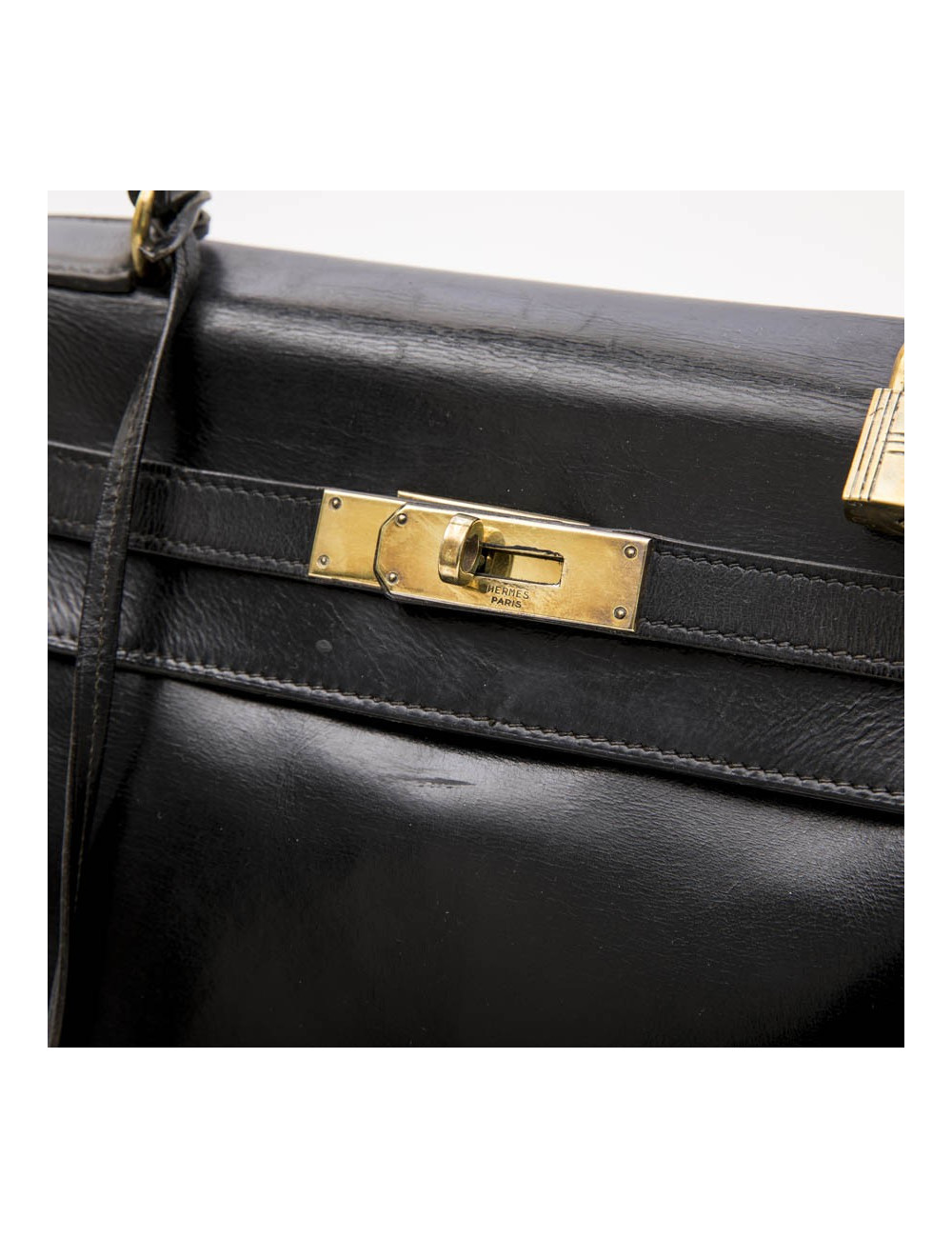 HERMES vintage Kelly 28 bag in black box leather