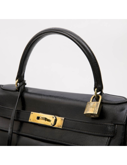 HERMES vintage Kelly 28 bag in black box leather