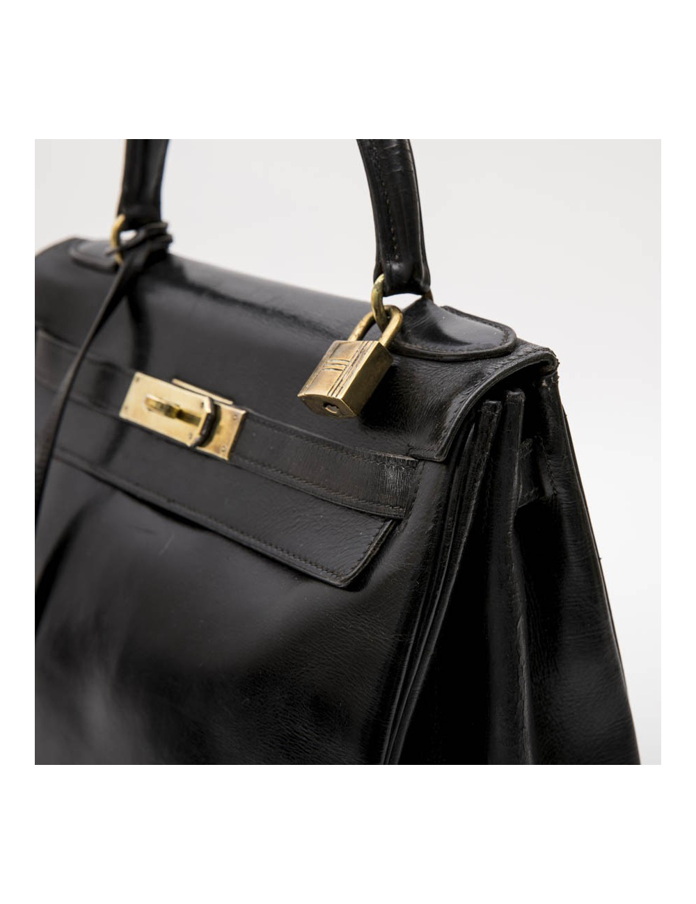HERMES vintage Kelly 28 bag in black box leather