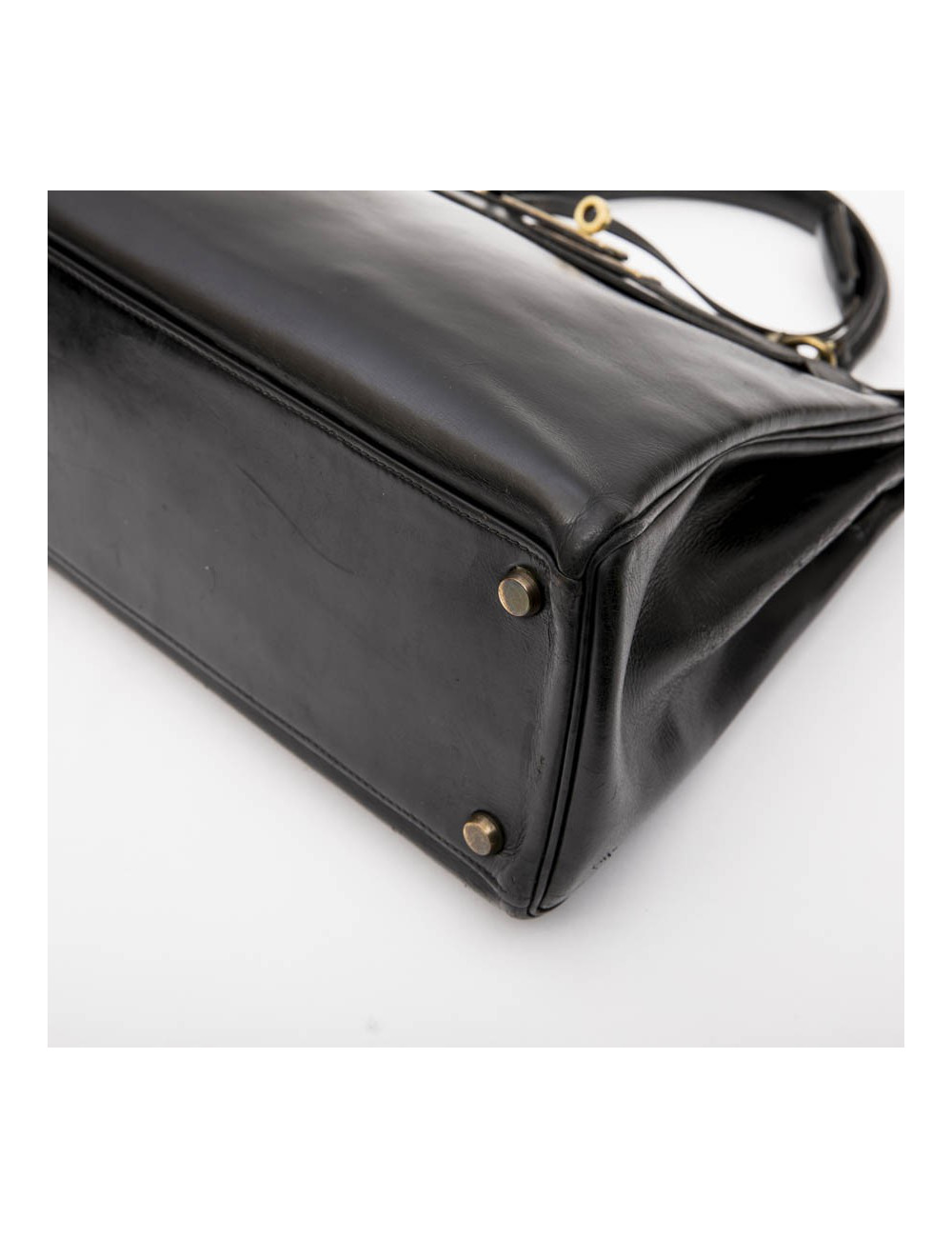 Sac Kelly 28 HERMES cuir box noir vintage 