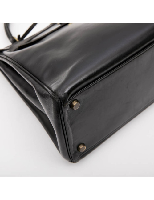 Sac Kelly 28 HERMES cuir box noir vintage 