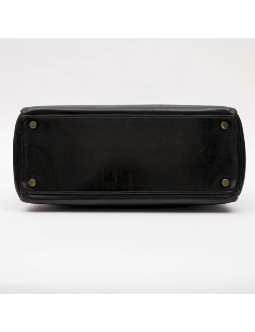 Sac Kelly 28 HERMES cuir box noir vintage 
