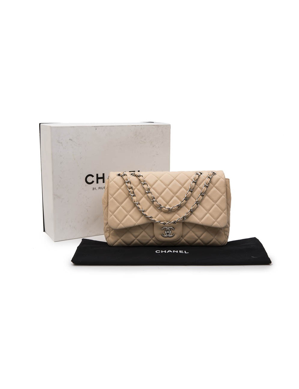 Sac Jumbo CHANEL cuir matelassé souple beige