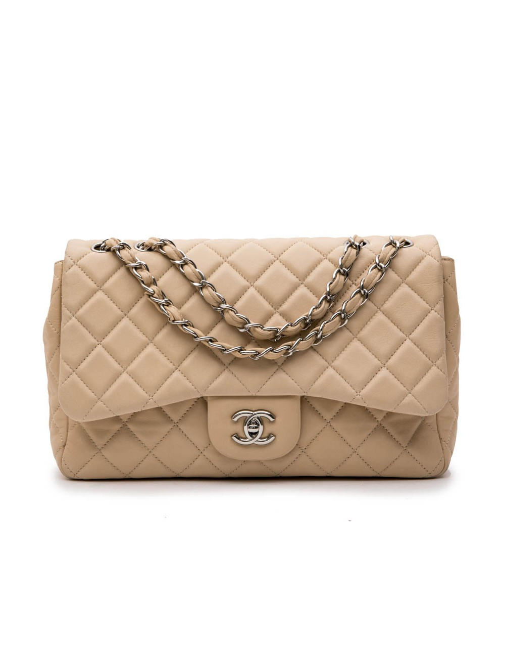 Sac Jumbo CHANEL cuir matelassé souple beige
