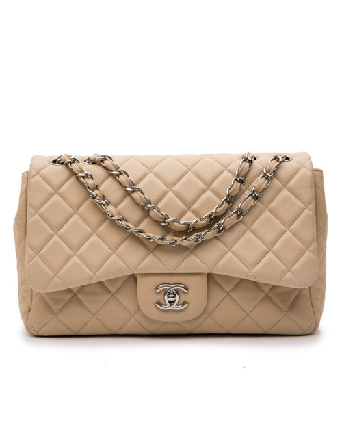 Sac Jumbo CHANEL cuir matelassé souple beige