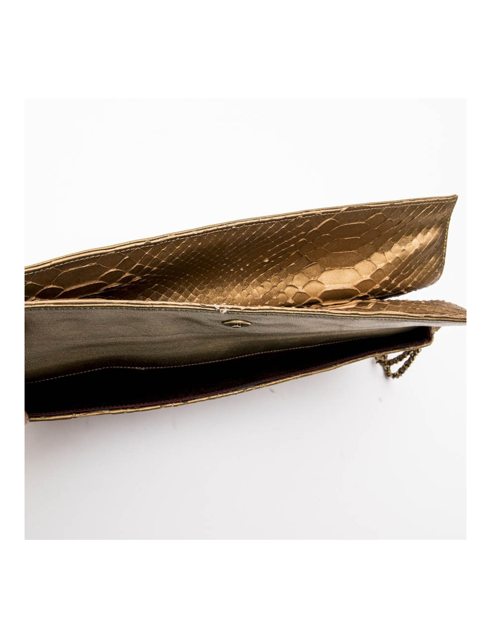 Long CHANEL pouch in matte copper gold python