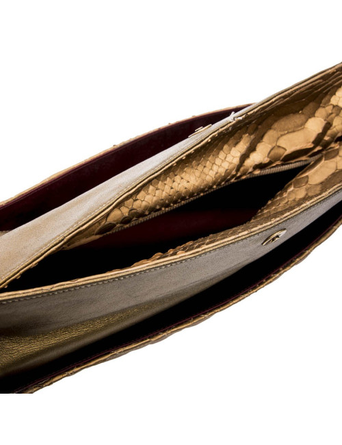 Long CHANEL pouch in matte copper gold python