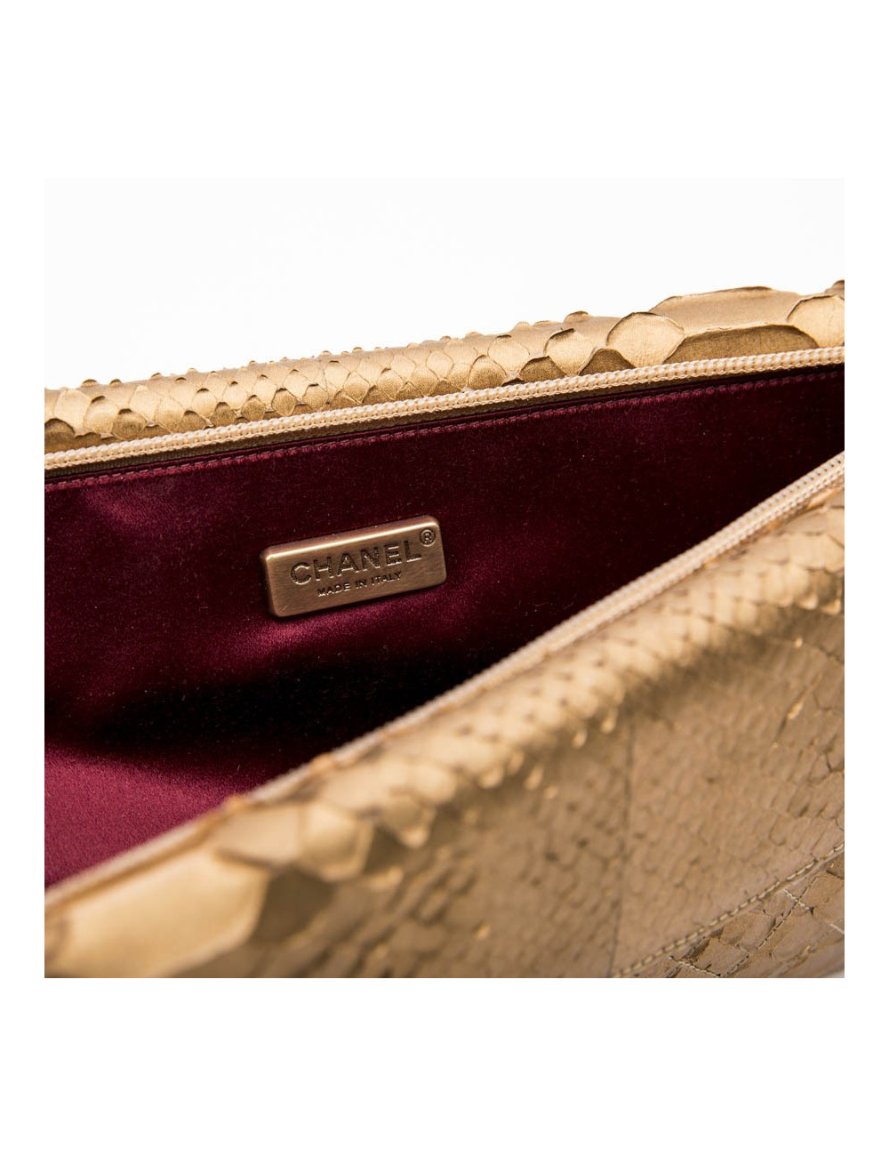 Long CHANEL pouch in matte copper gold python