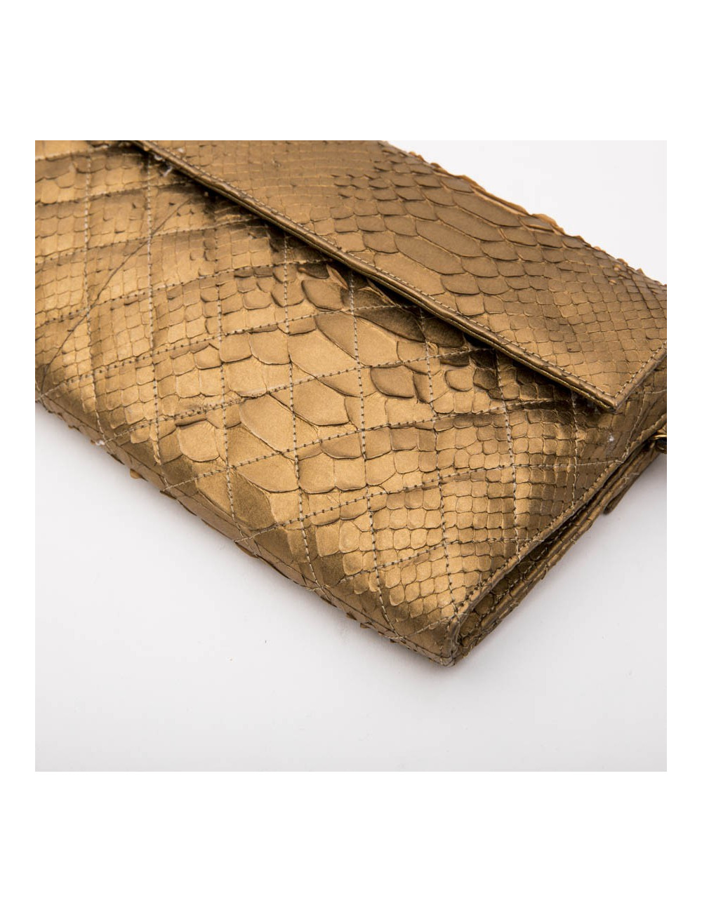 Long CHANEL pouch in matte copper gold python