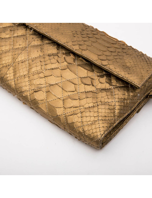 Long CHANEL pouch in matte copper gold python