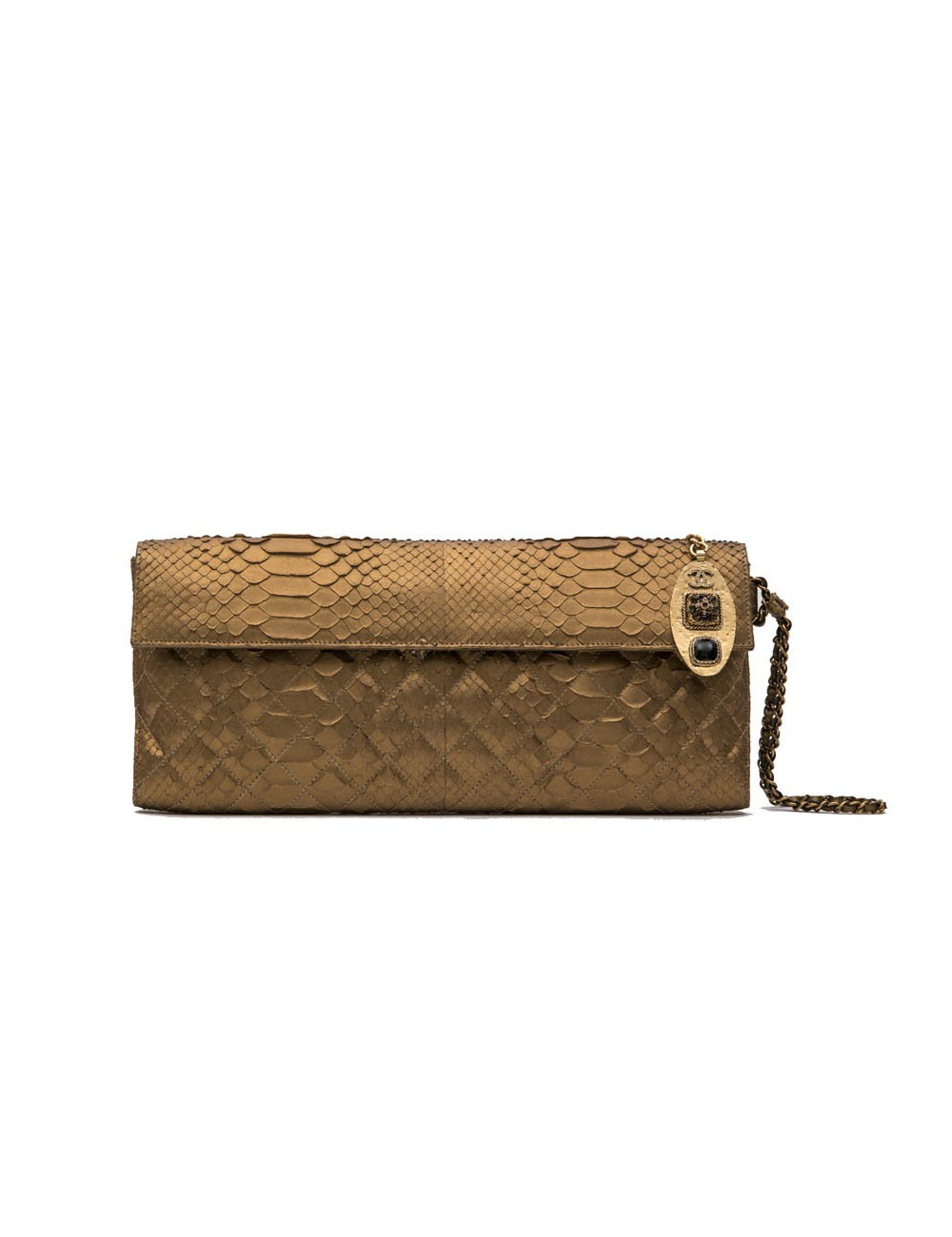 Long CHANEL pouch in matte copper gold python