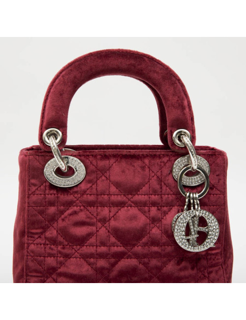 Mini sac Lady D CHRISTIAN DIOR en velours de soie rouge cardinal