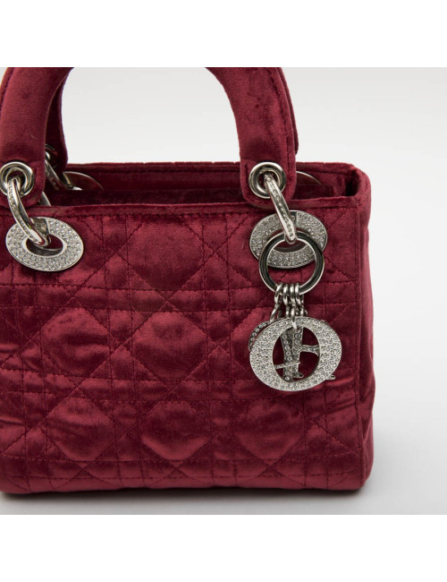 Mini sac Lady D CHRISTIAN DIOR en velours de soie rouge cardinal