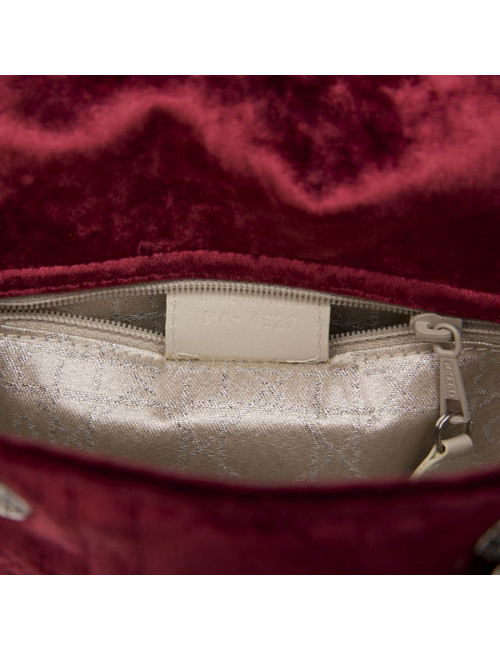 Mini sac Lady D CHRISTIAN DIOR en velours de soie rouge cardinal