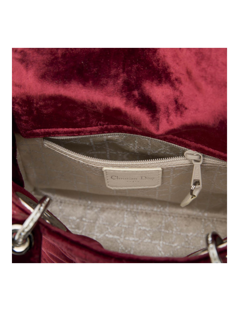 Mini sac Lady D CHRISTIAN DIOR en velours de soie rouge cardinal