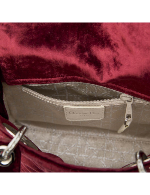 Mini sac Lady D CHRISTIAN DIOR en velours de soie rouge cardinal