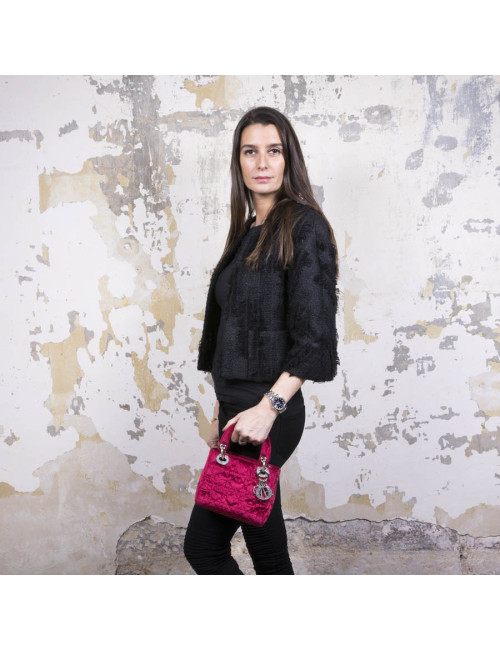 Mini sac Lady D CHRISTIAN DIOR en velours de soie rouge cardinal