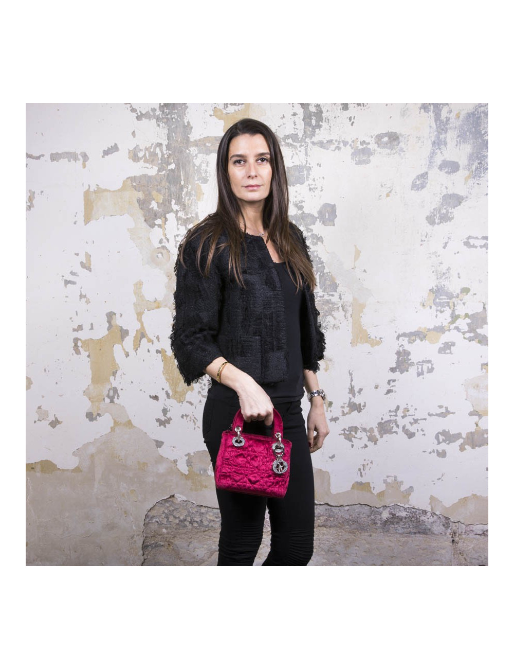 Mini sac Lady D CHRISTIAN DIOR en velours de soie rouge cardinal