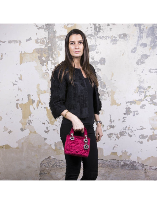 Mini sac Lady D CHRISTIAN DIOR en velours de soie rouge cardinal