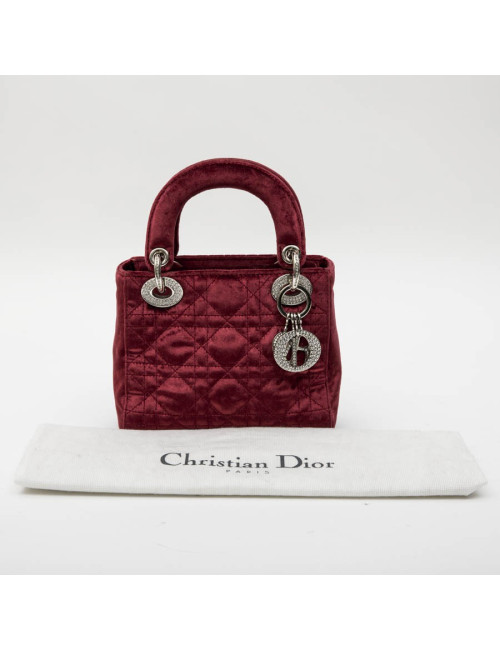 Mini sac Lady D CHRISTIAN DIOR en velours de soie rouge cardinal