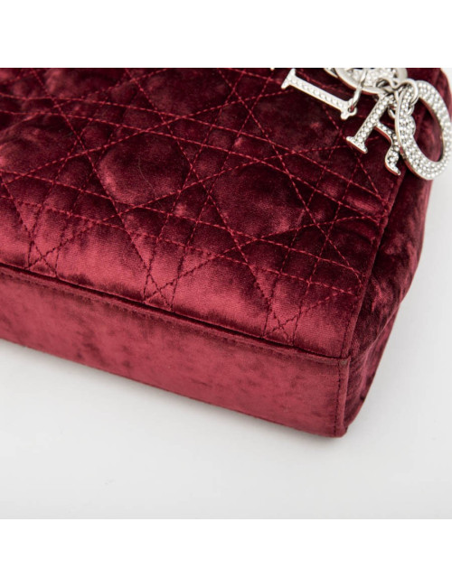 Mini sac Lady D CHRISTIAN DIOR en velours de soie rouge cardinal