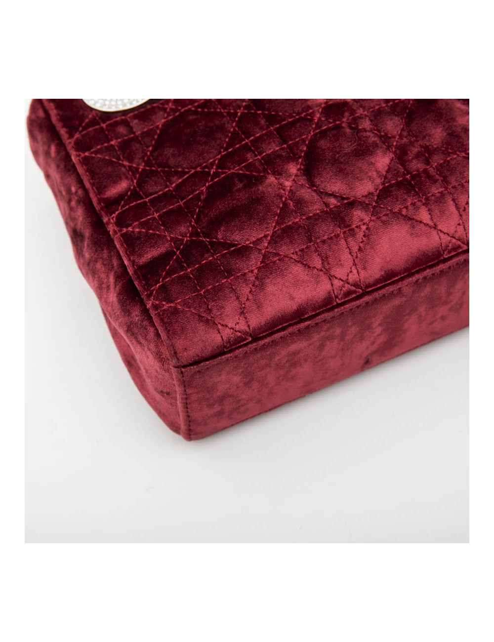 Mini sac Lady D CHRISTIAN DIOR en velours de soie rouge cardinal