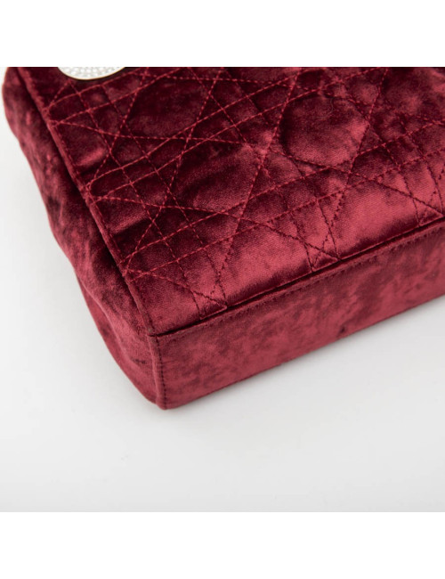 Mini sac Lady D CHRISTIAN DIOR en velours de soie rouge cardinal