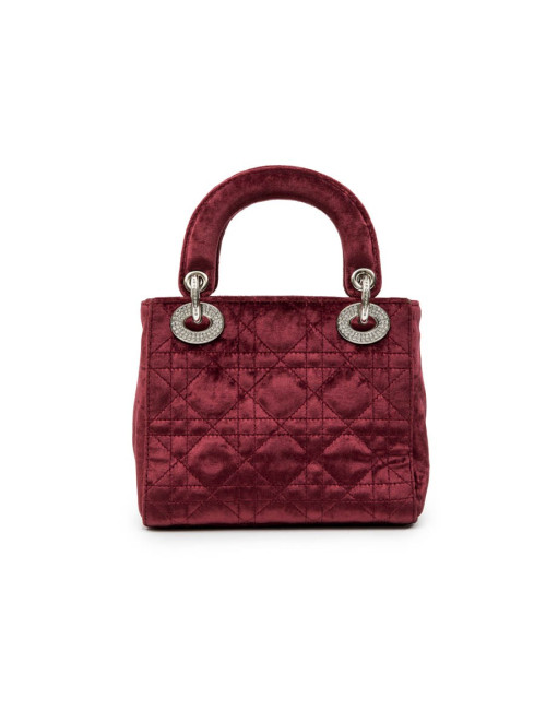 Mini sac Lady D CHRISTIAN DIOR en velours de soie rouge cardinal