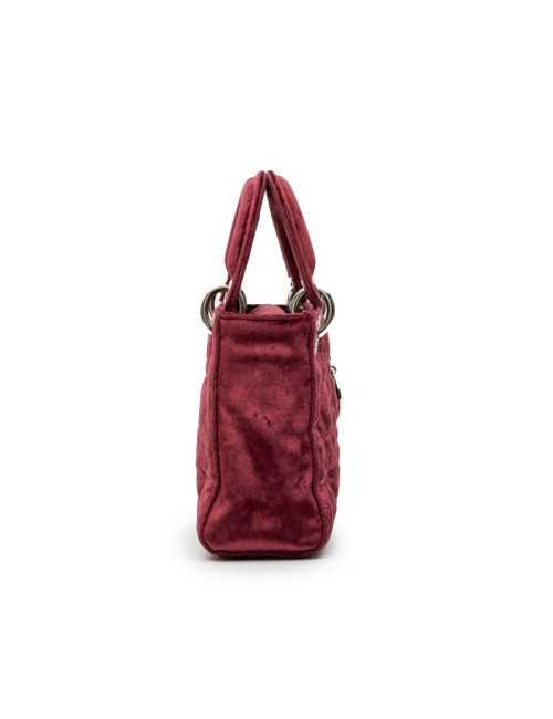 Mini sac Lady D CHRISTIAN DIOR en velours de soie rouge cardinal