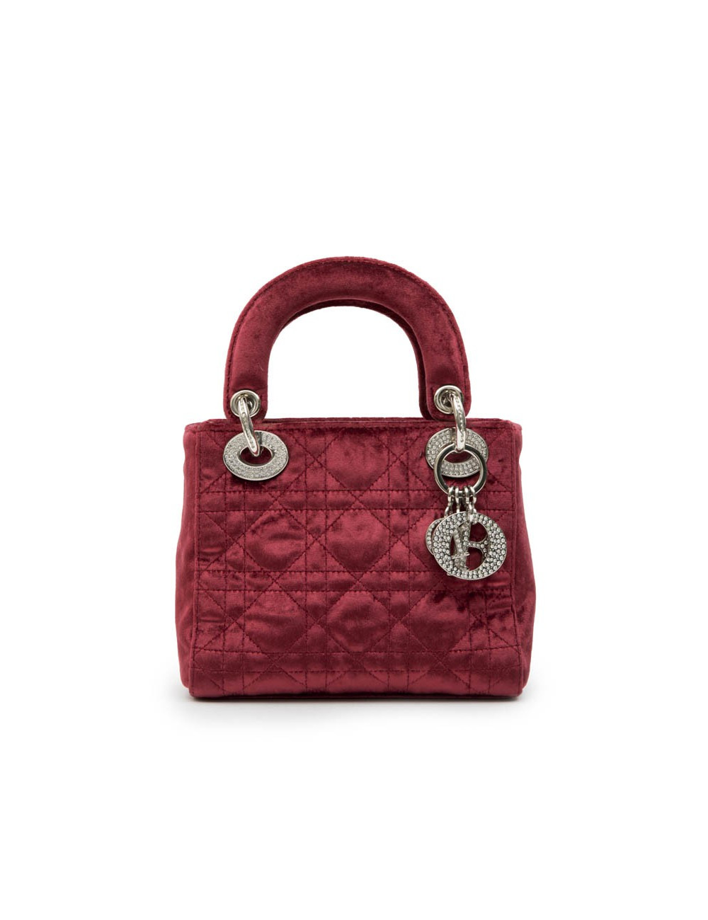 Mini sac Lady D CHRISTIAN DIOR en velours de soie rouge cardinal