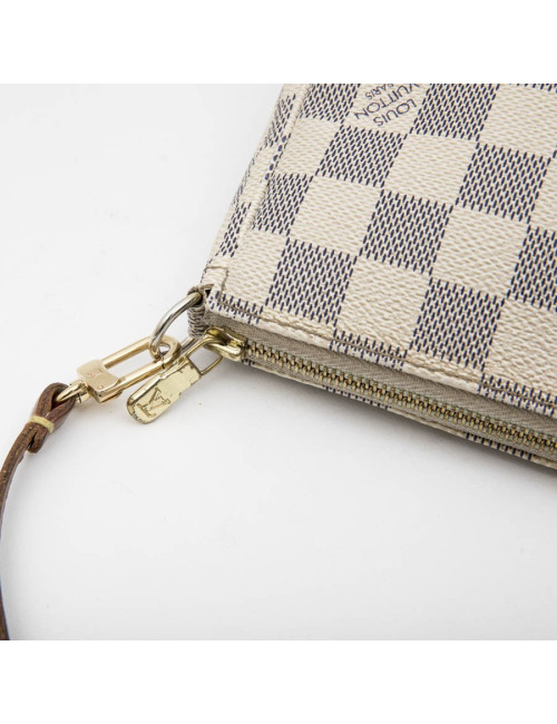 LOUIS VUITTON clutch bag in Azur checkered canvas and natural cow leather
