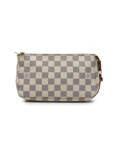 LOUIS VUITTON clutch bag in Azur checkered canvas and natural cow leather