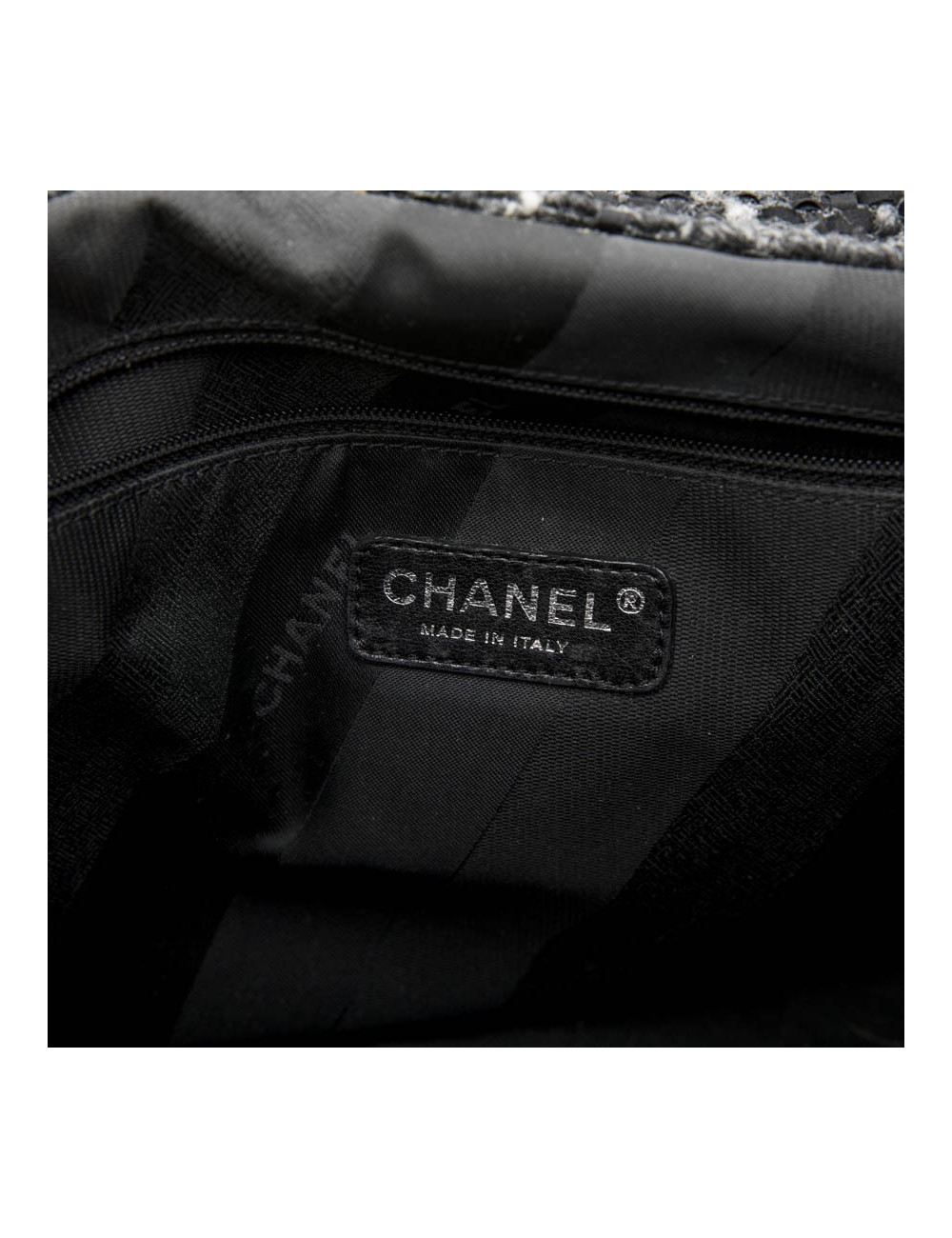 Sac CHANEL noir tweed gris