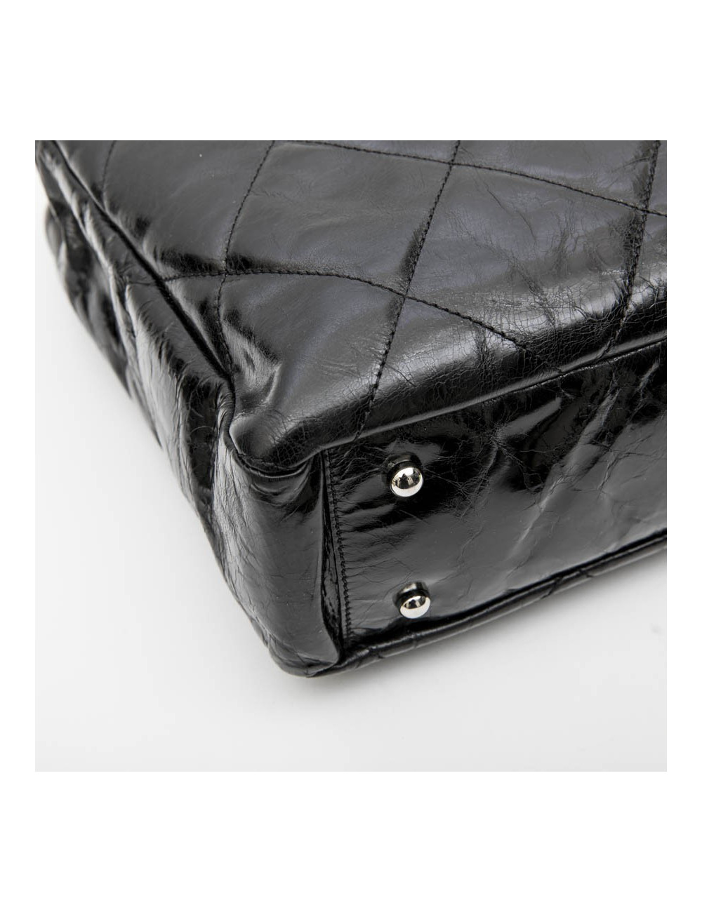 Sac CHANEL cuir vieilli noir et rabat en tweed gris